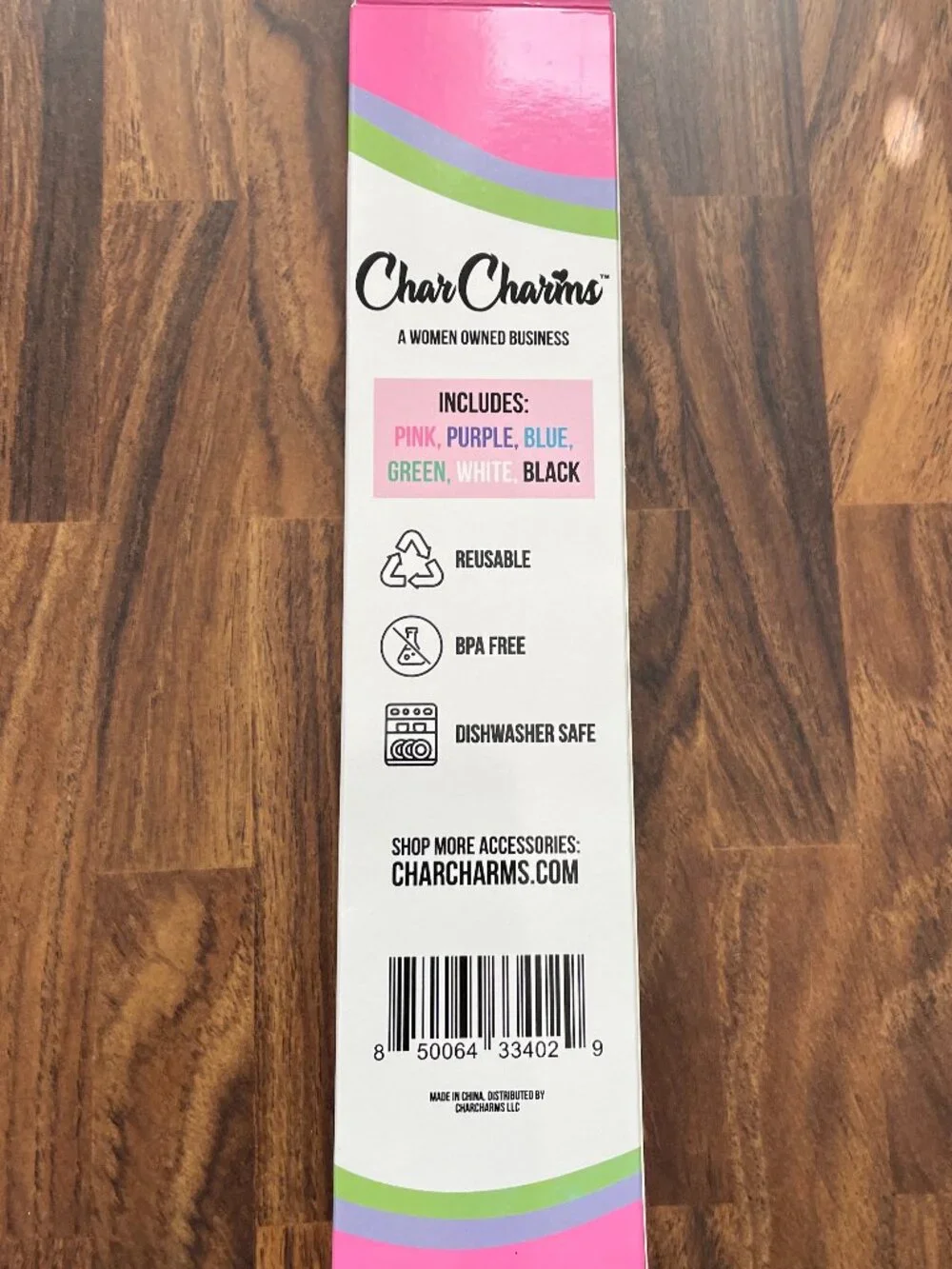 CharCharms 6pk 30oz Solid Water Bottle Straws: Reusable Polypropylene-NWT